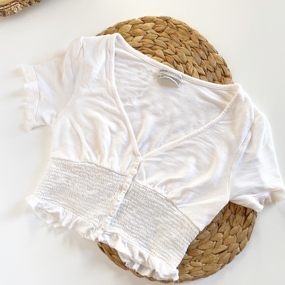 Urban Outfitters Tops - Urban Outfitters White Smocked Crop Top